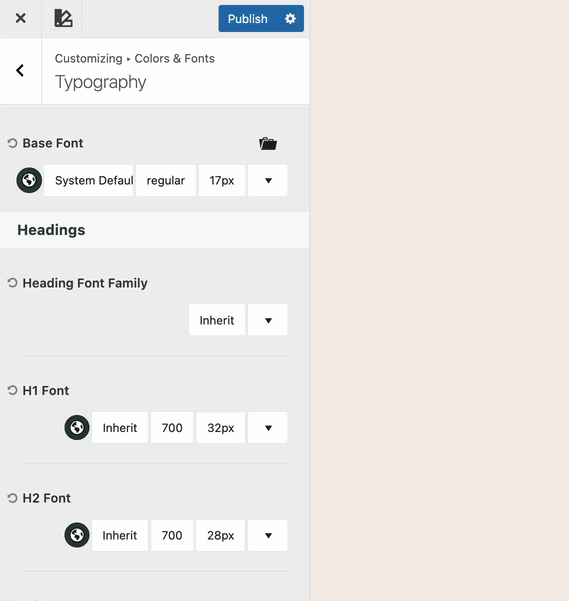 Setting Color Palette Theme Settings