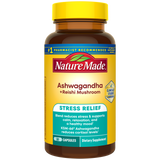 Nature Made Ashwagandha + Reishi Mushroom supplement bottle.