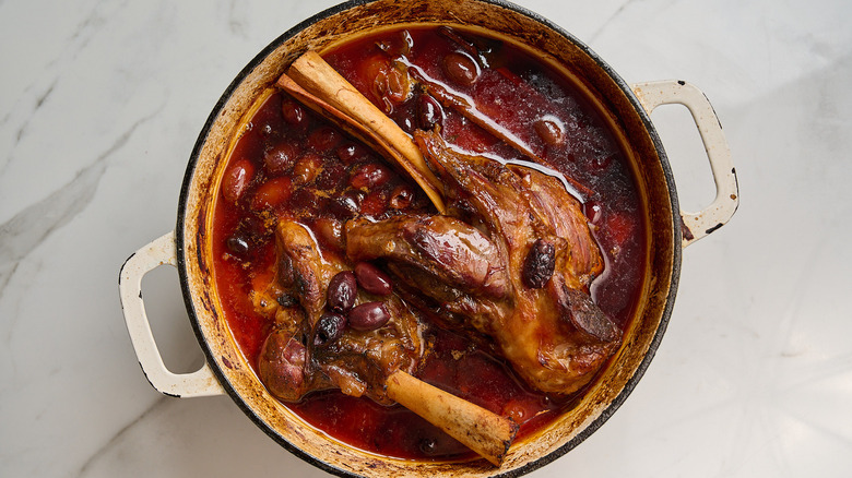 braised lamb shanks in a dutch oven
