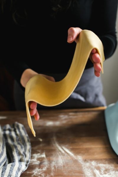 Rolled homemade pasta sheet.
