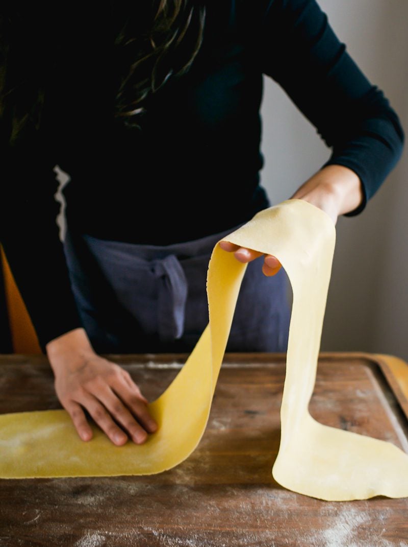 Rolled, silky, fresh homemade pasta sheet.