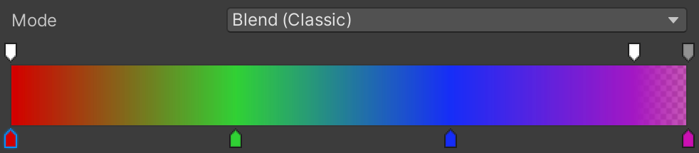 The classic gradient mode. The stop colors appear brighter than in the perceptual blend, and the transitions are sharper.