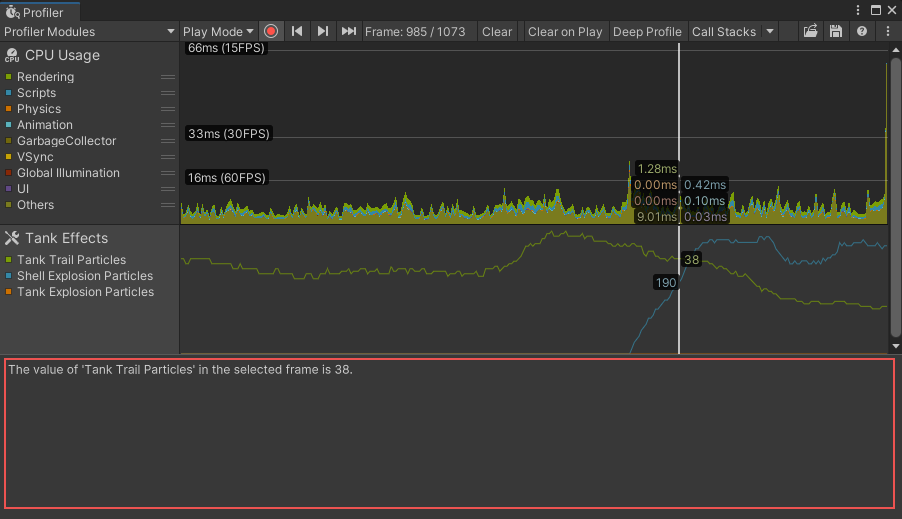 A custom Profiler module with a custom message in the module details panel