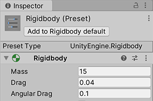 Editing a preset in the Inspector window