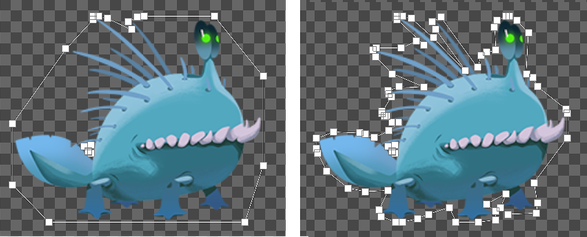 Left: An automatically generated mesh outline with a low Outline Detail value. Right: An automatically generated mesh outline with a higher Outline Detail value.