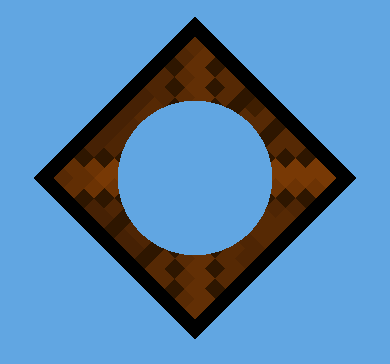 The same circular mask, with a crate sprite set to Visible Outside Mask. The parts of the sprite that overlap the mask are hidden.