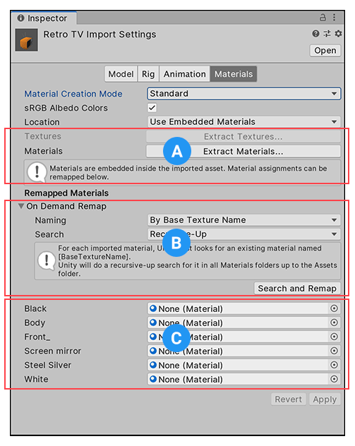 Import settings for materials