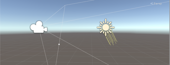 The camera gizmo and a light gizmo. These gizmos are only visible when they are selected.