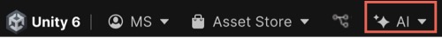 The Toolbar at the top of the Unity Editor with the AI menu