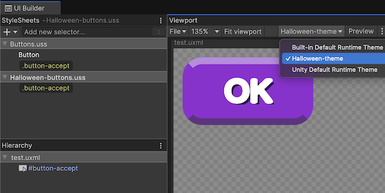 Choose which theme you want to apply in the UI Builder viewport.