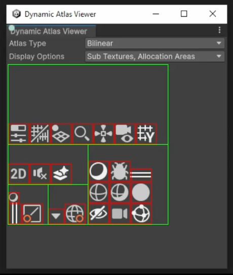 Use the Dynamic Atlas Viewer in the Frame Debugger.