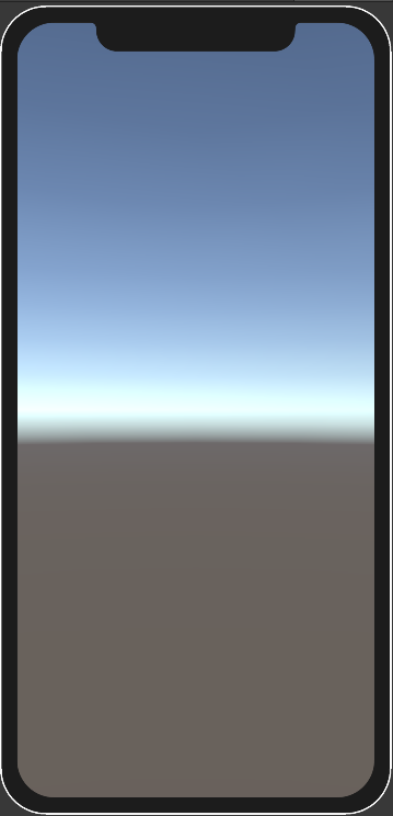 iPhone XS overlay, displaying Unity’s default skybox filling the area of the iPhone XS screen where you can tap