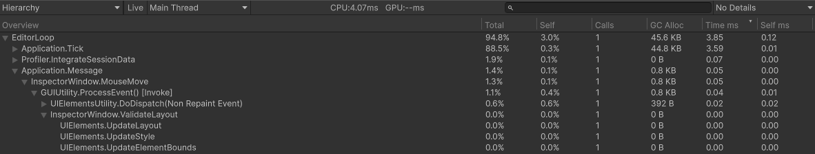 InspectorWindow.MouseMove marker in the Profiler