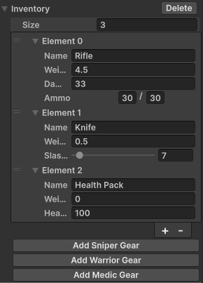 An inventory property drawer example