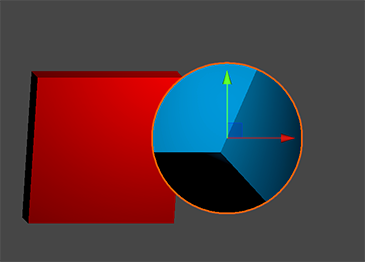 This shows the result of selecting Visible Inside Mask. Only the area of the blue cube that overlaps the Sprite mask is rendered and visible.