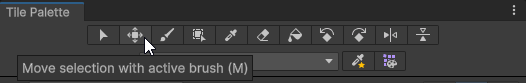 The Tile Palette window with the mouse cursor over the Move tool button.