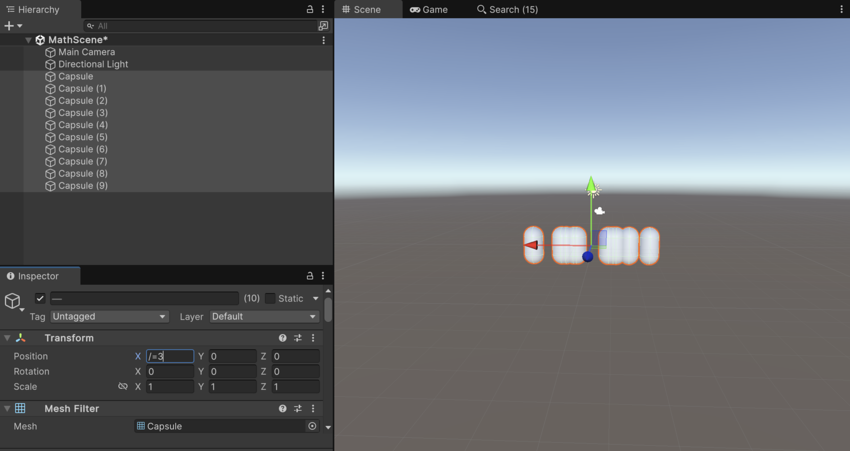 The X field has the value /=3, which divides the randomised values from the previous example by three.