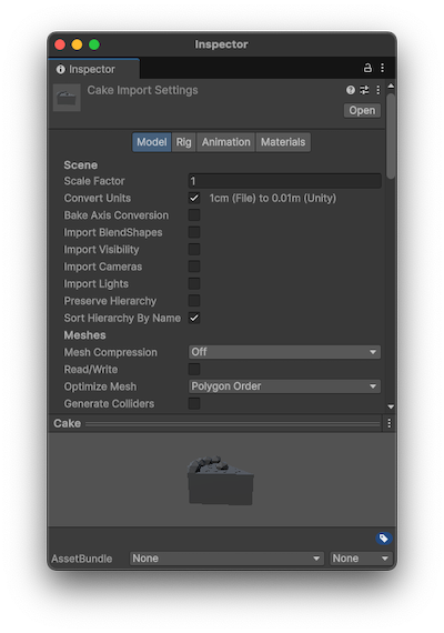 The Import Settings window