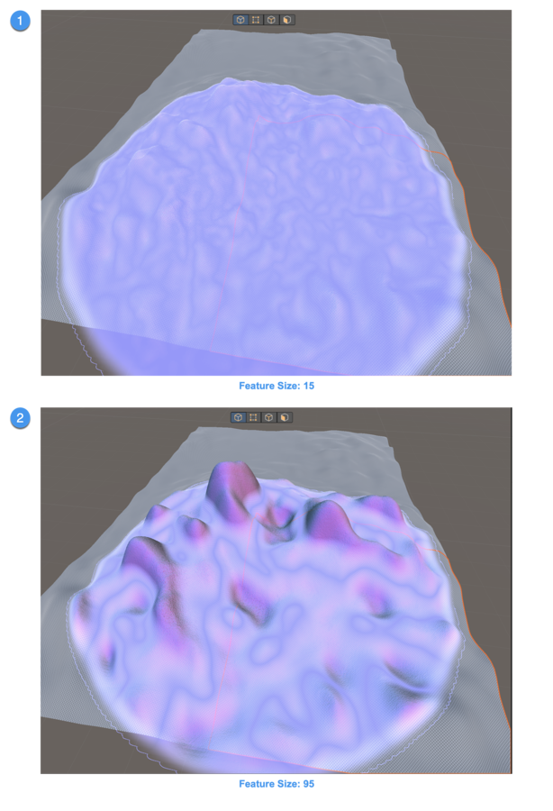 Showing the difference between the brush strokes for Feature Size values of 15 and 95