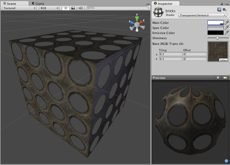 Example of a vertex lit shader using a texture with transparency.