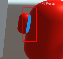 A capsule with a smaller capsule attached. The Renderer Feature renders part of the larger capsule using the blue material, because its behind the smaller part.