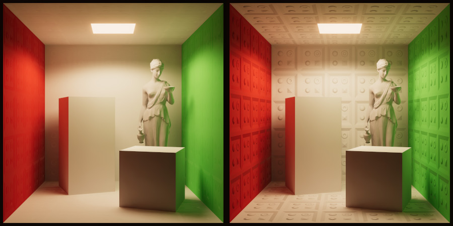 Non-directional lightmaps with a baked light - left. Directional lightmaps with a baked light - right.